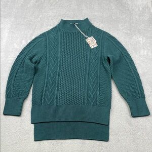NEW Known Supply S 100% Organic Cotton Women's Green Cable Knit Dallas Sweater